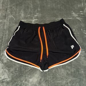 Fila Sport Running Shorts Women's Large Black Orange Trim Drawstring Athletic